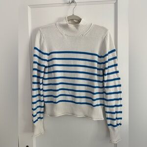 J. Crew White and Blue Striped Roll Neck Sweater